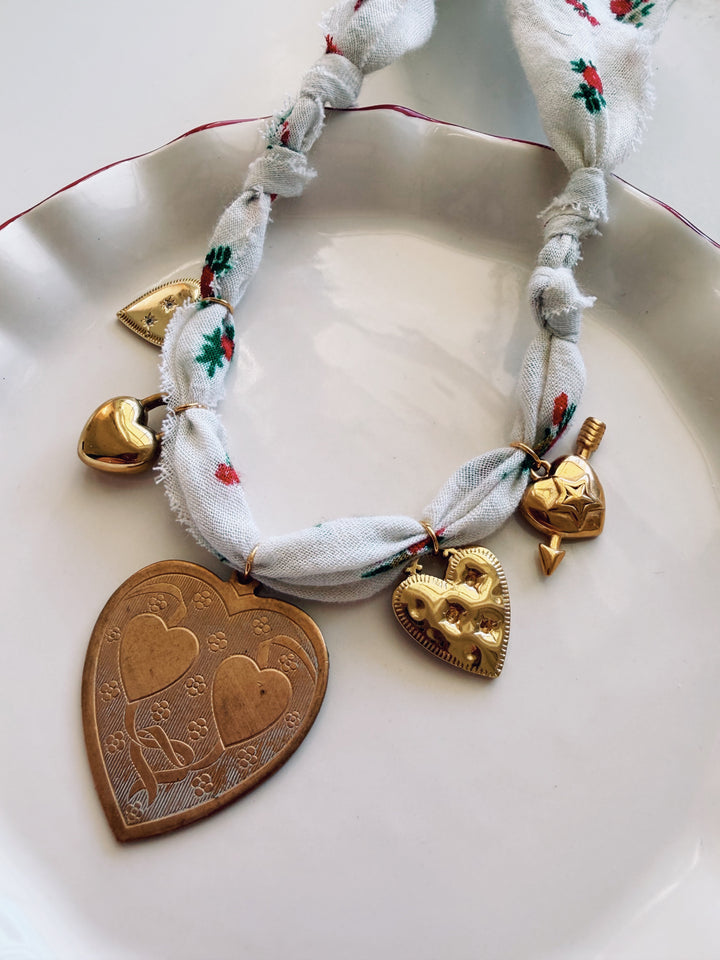 Valentine Bandana Necklace with Vintage Pendant