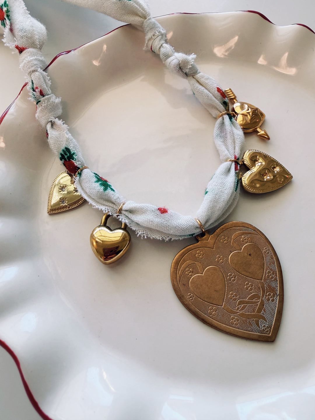 Valentine Bandana Necklace with Vintage Pendant