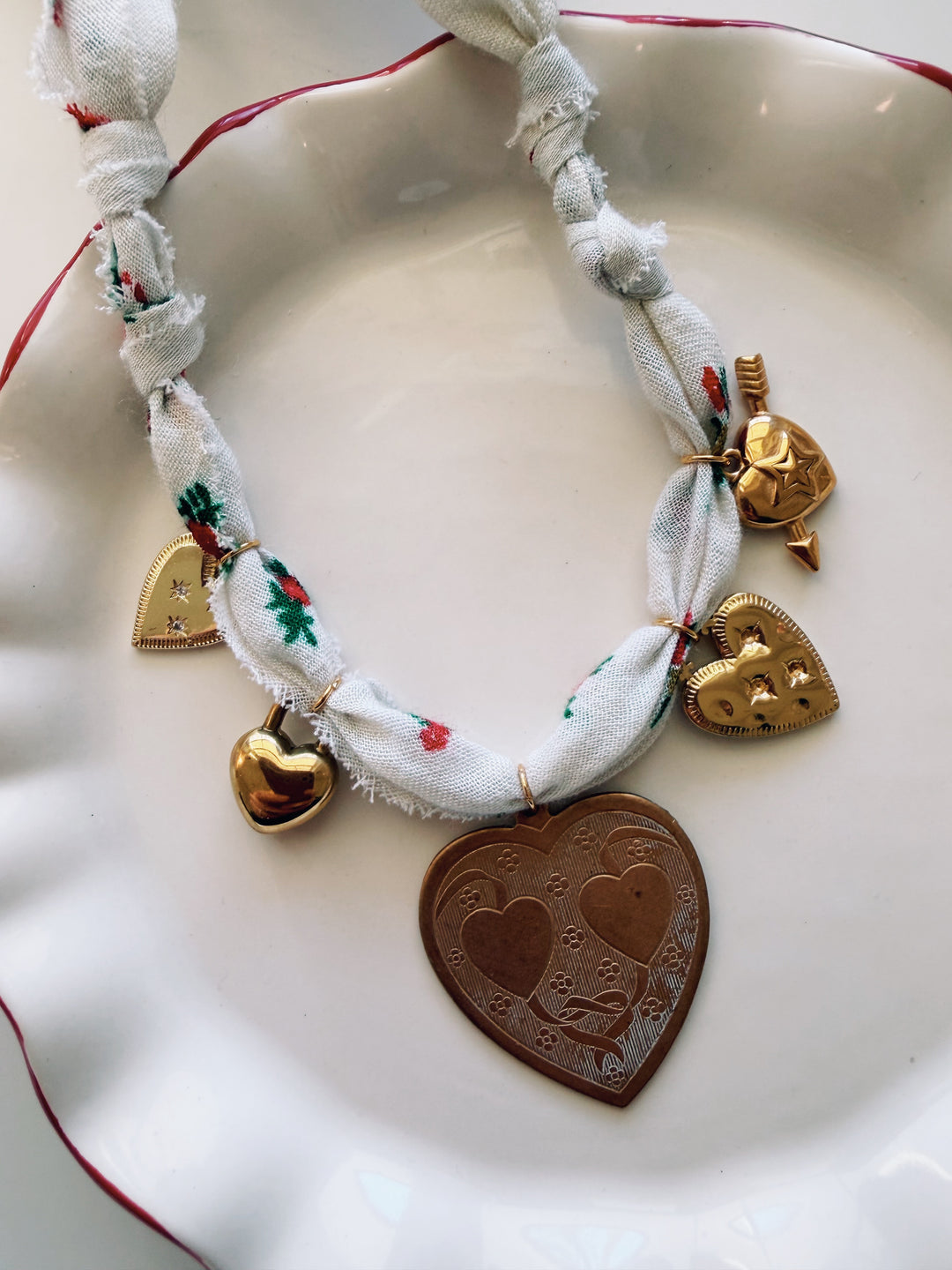 Valentine Bandana Necklace with Vintage Pendant